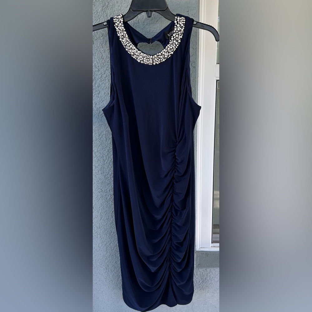 MSK Embellished Neckline Ruched Stretchy Sleeveless Open Back Dress Size 14 - Picture 3 of 7